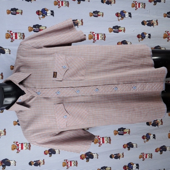 Vintage Wrangler brown & blue plaid western casual button-up short sleeve shirt - Picture 2 of 6